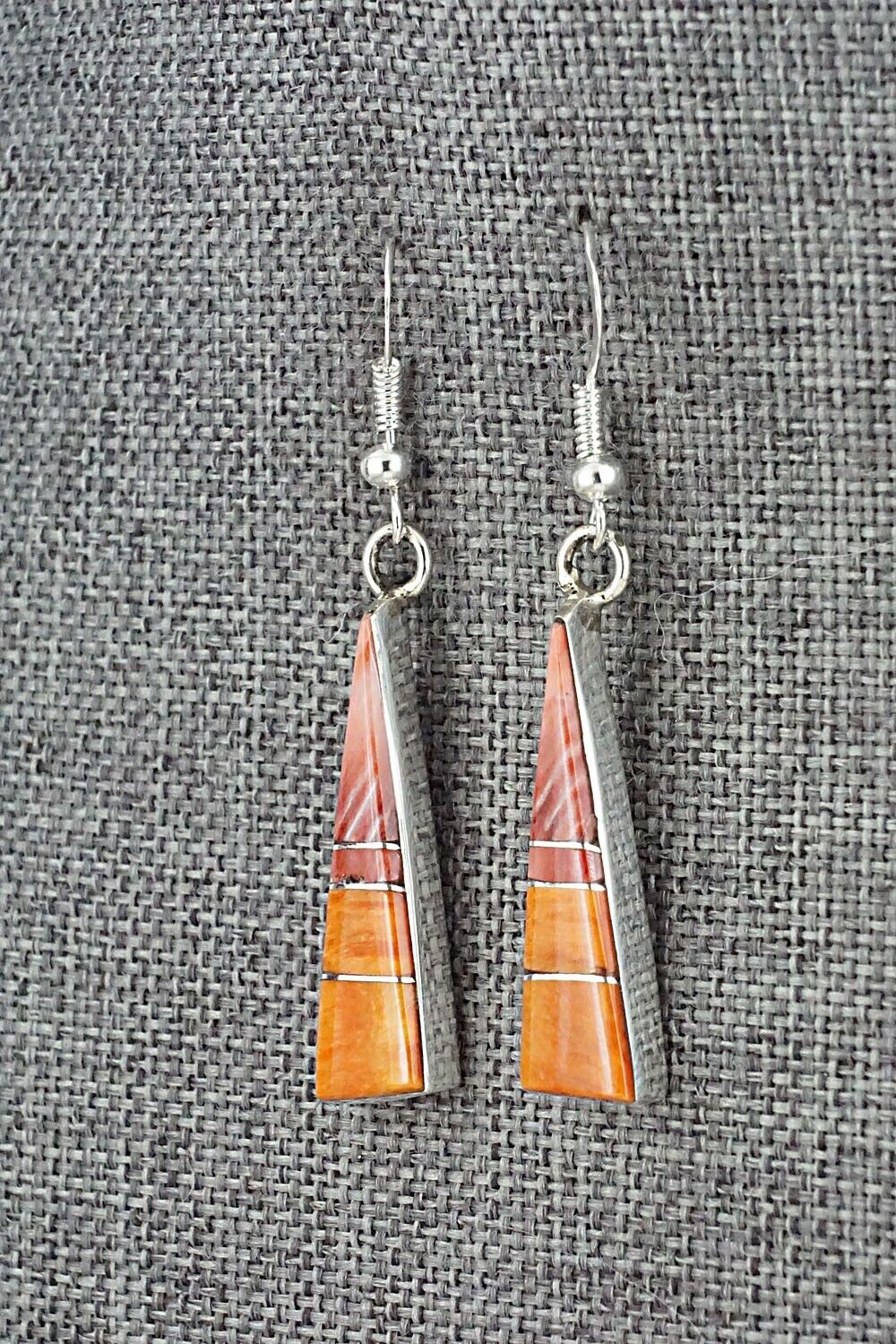 Spiny Oyster & Sterling Silver Inlay Earrings - Marilyn Yazzie