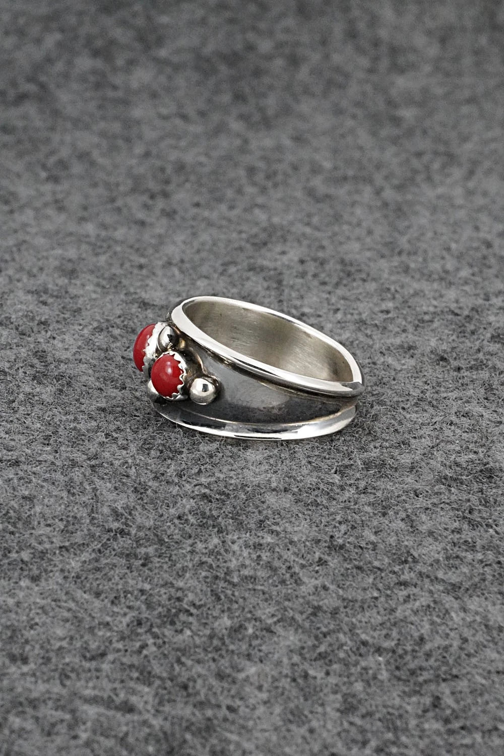 Coral & Sterling Silver Ring - Paul Largo - Size 9.5