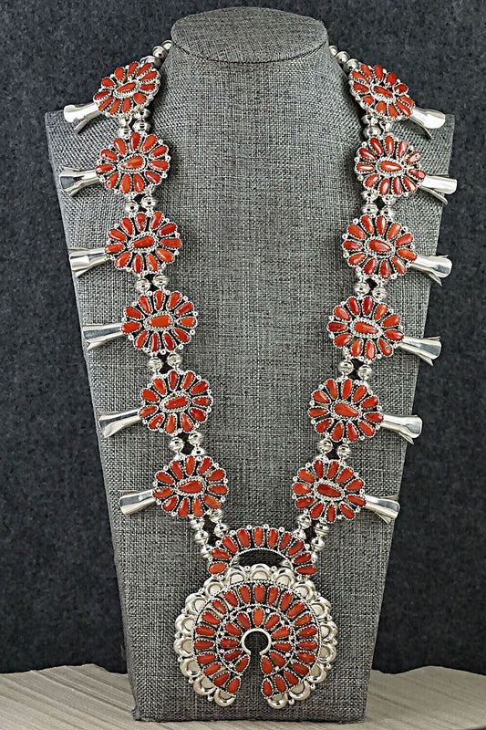 Long Silver Multi Squash Blossom Necklace- Order Wholesale