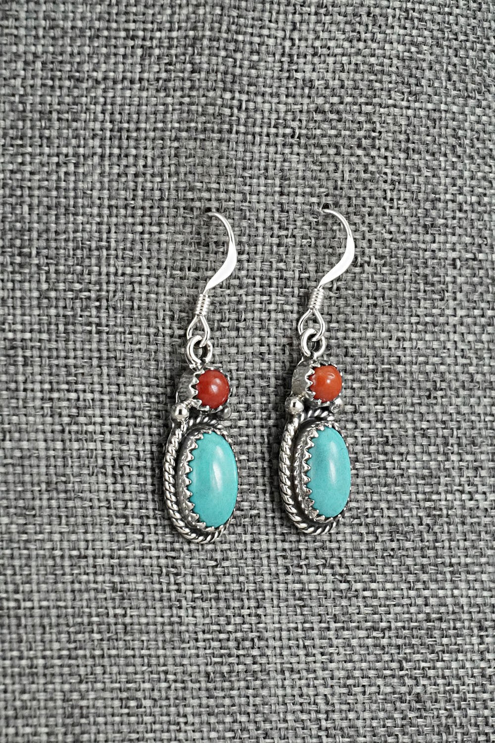 Turquoise, Coral & Sterling Silver Earrings - Verley Betone