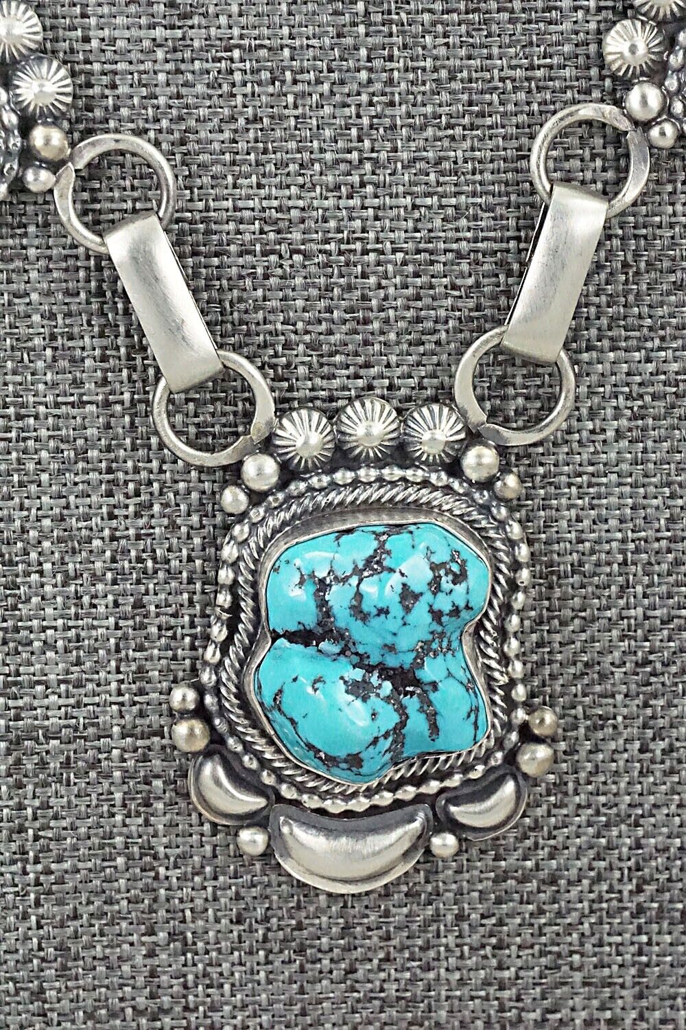 Turquoise, Coral & Sterling Silver Necklace and Earrings Set - Tom Lewis