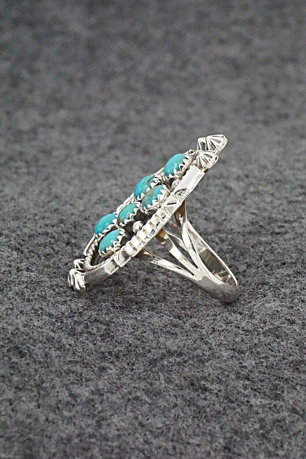 Turquoise & Sterling Silver Ring - Kenny Lonjose - Size 7.5