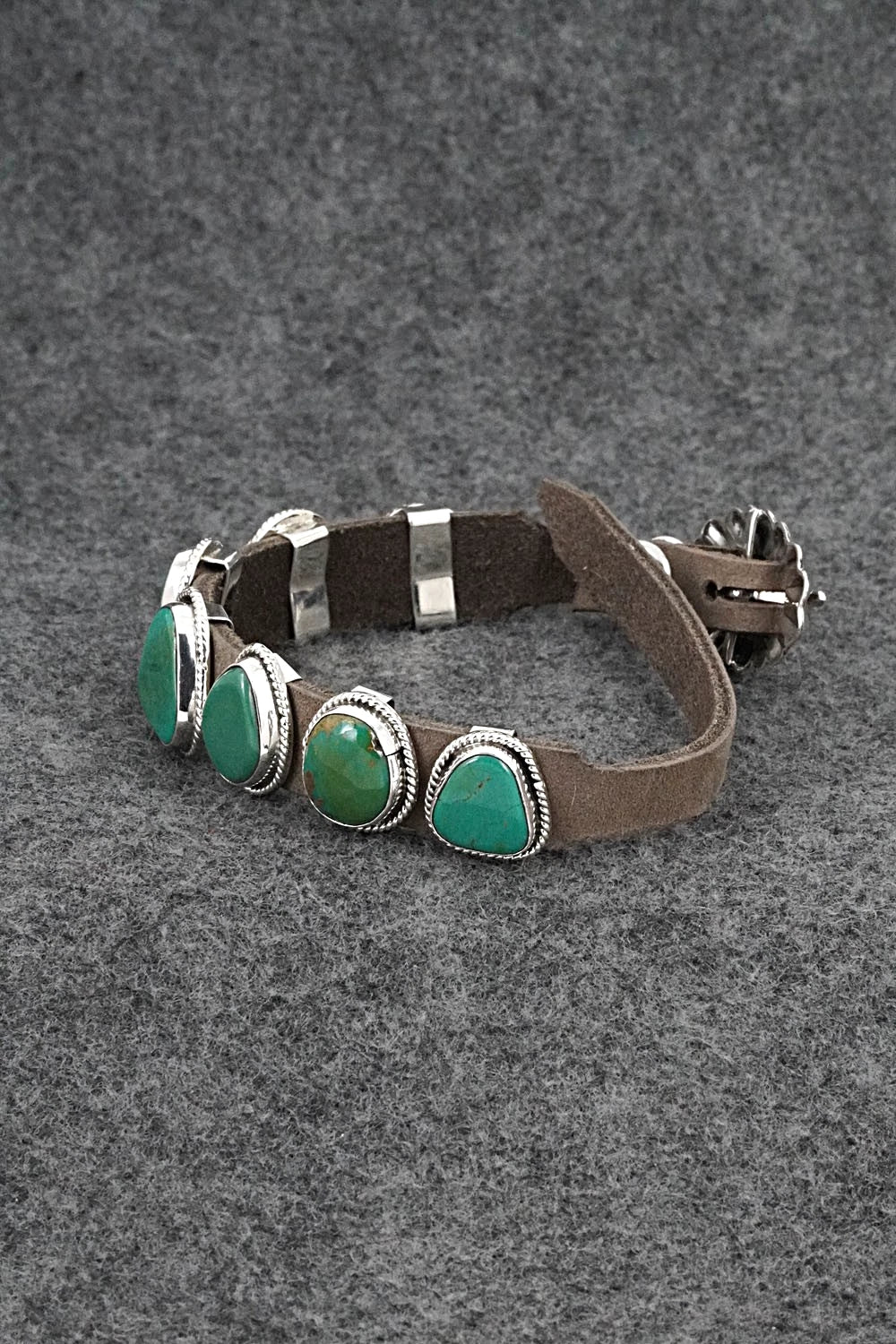 Turquoise, Sterling Silver & Leather Bracelet - Marlene Ramone