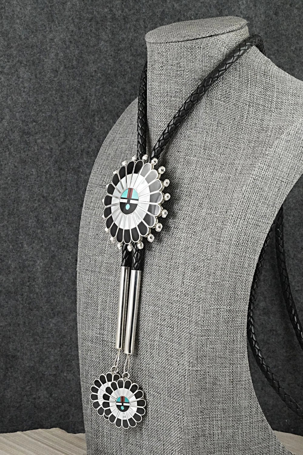 Multi-Stone & Sterling Silver Inlay Bolo Tie - April Unkestine