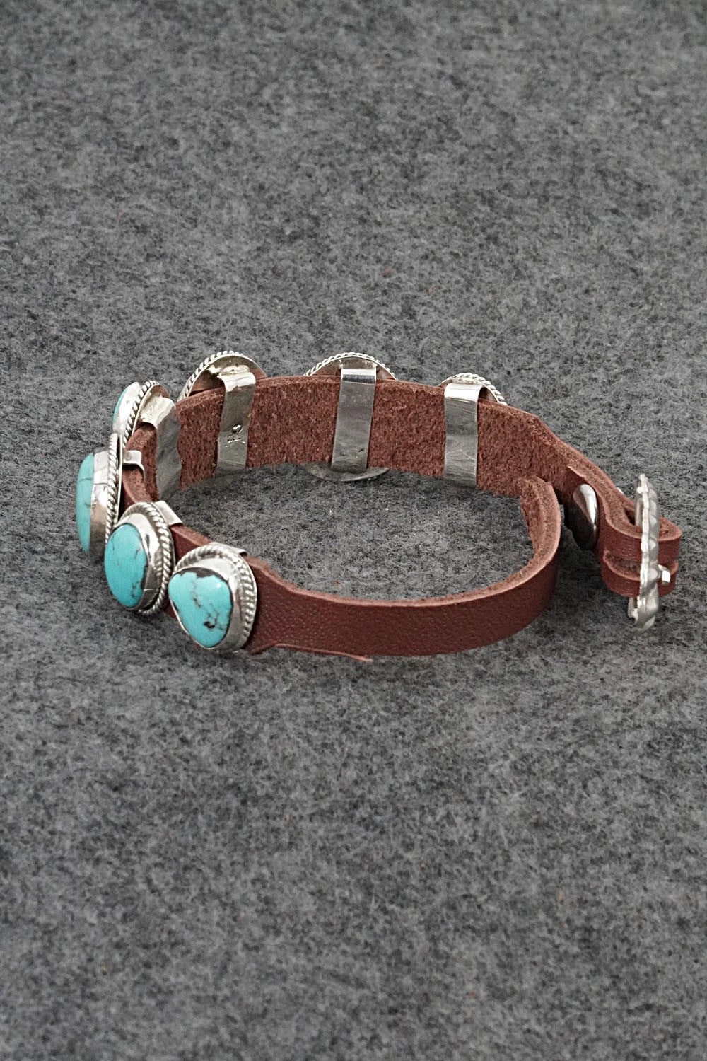 Turquoise, Sterling Silver & Leather Bracelet - Rosita Charlie