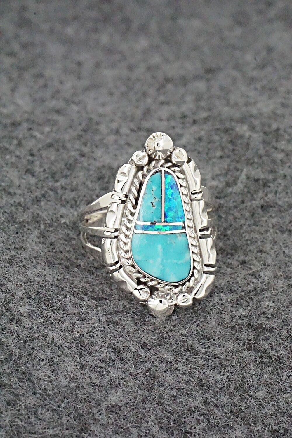 Turquoise, Opalite & Sterling Silver Ring - James Manygoats - Size 7.5