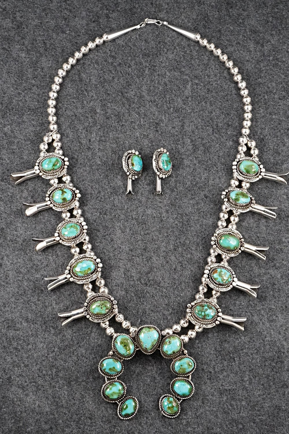 Turquoise & Sterling Silver Squash Blossom Set - Phil Nez