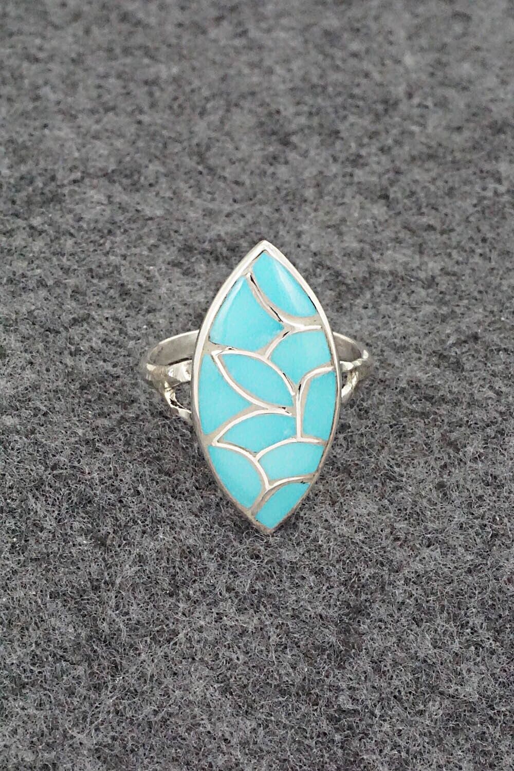 Turquoise & Sterling Silver Ring - Orena Leekya - Size 7.5