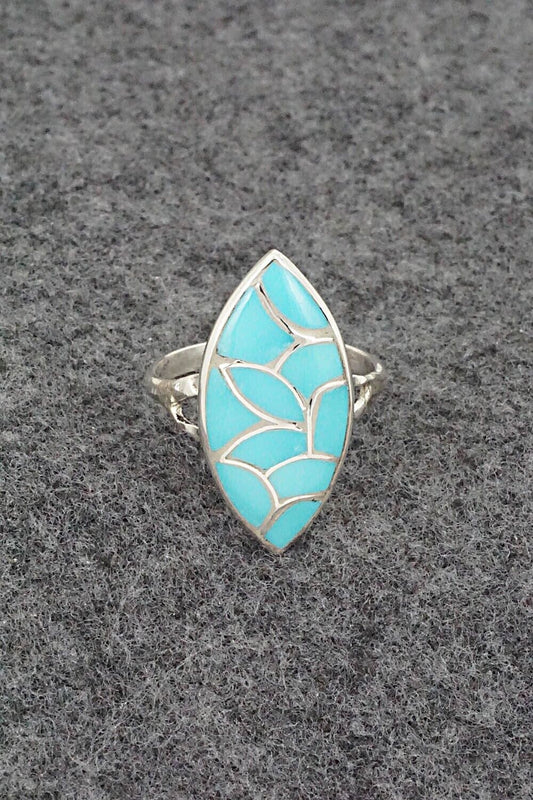 Turquoise & Sterling Silver Ring - Orena Leekya - Size 7.5