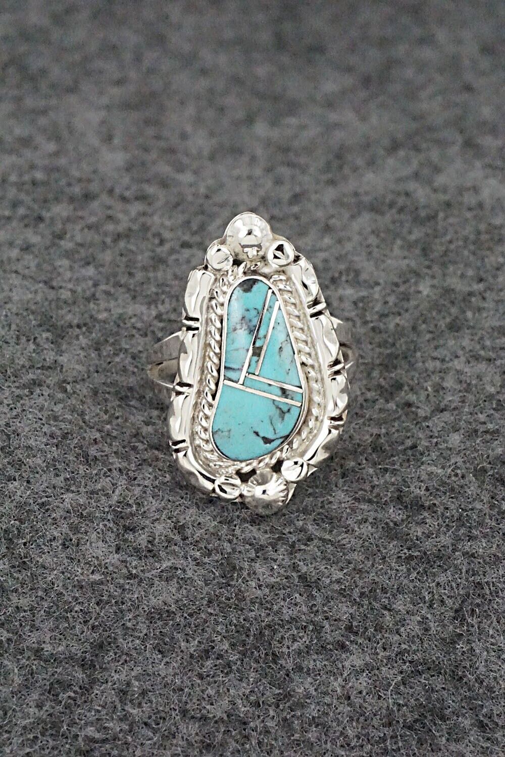 Turquoise & Sterling Silver Inlay Ring - James Manygoats - Size 6.5