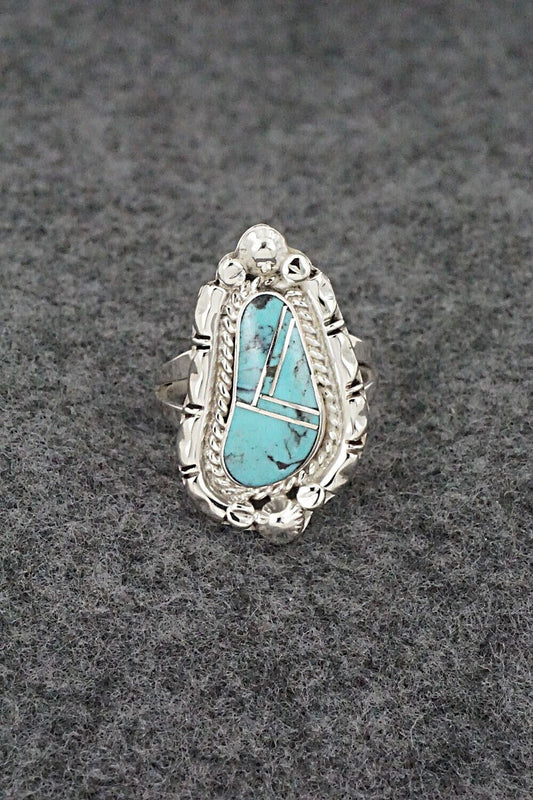 Turquoise & Sterling Silver Inlay Ring - James Manygoats - Size 6.5