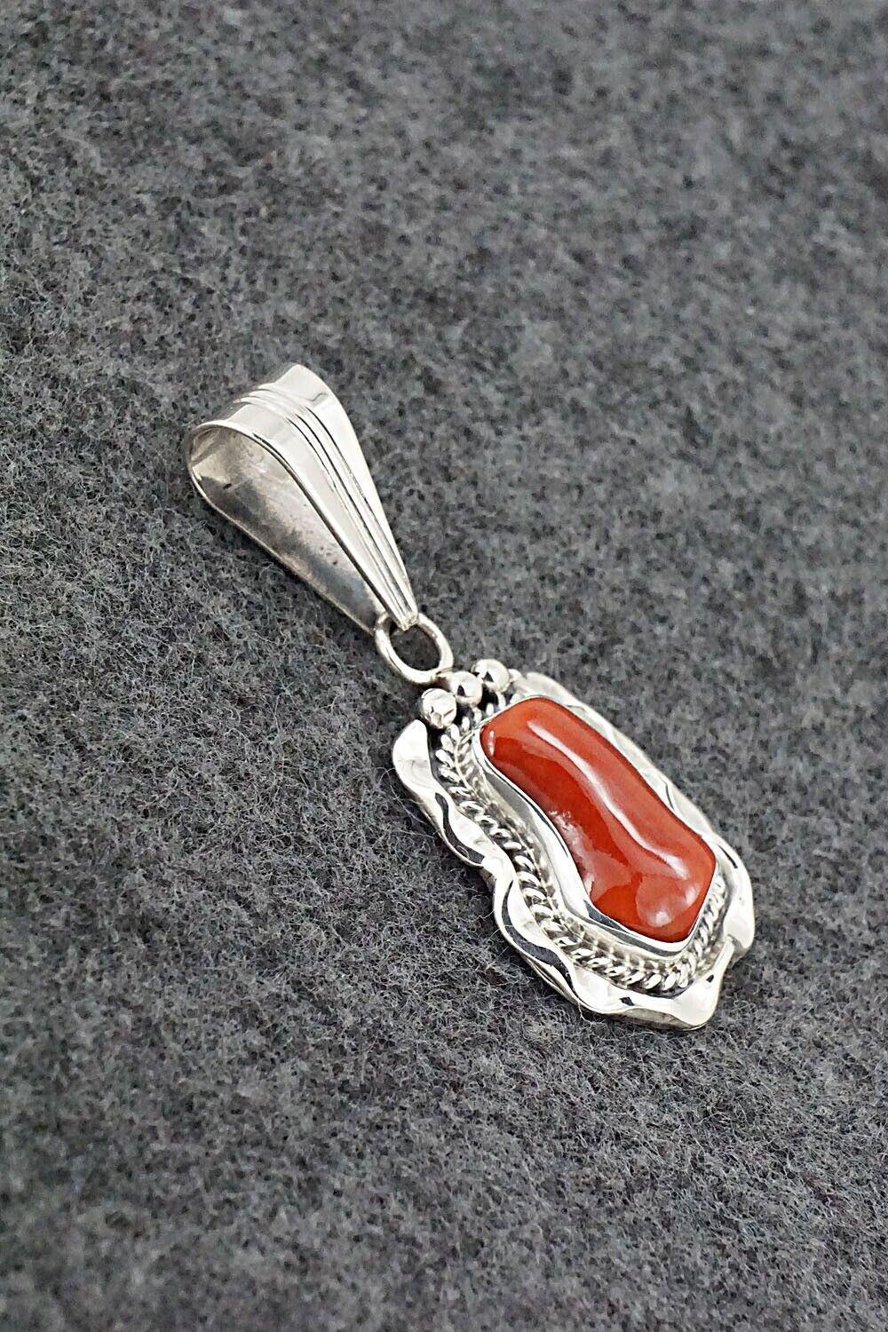 Coral & Sterling Silver Pendant - Samuel Yellowhair