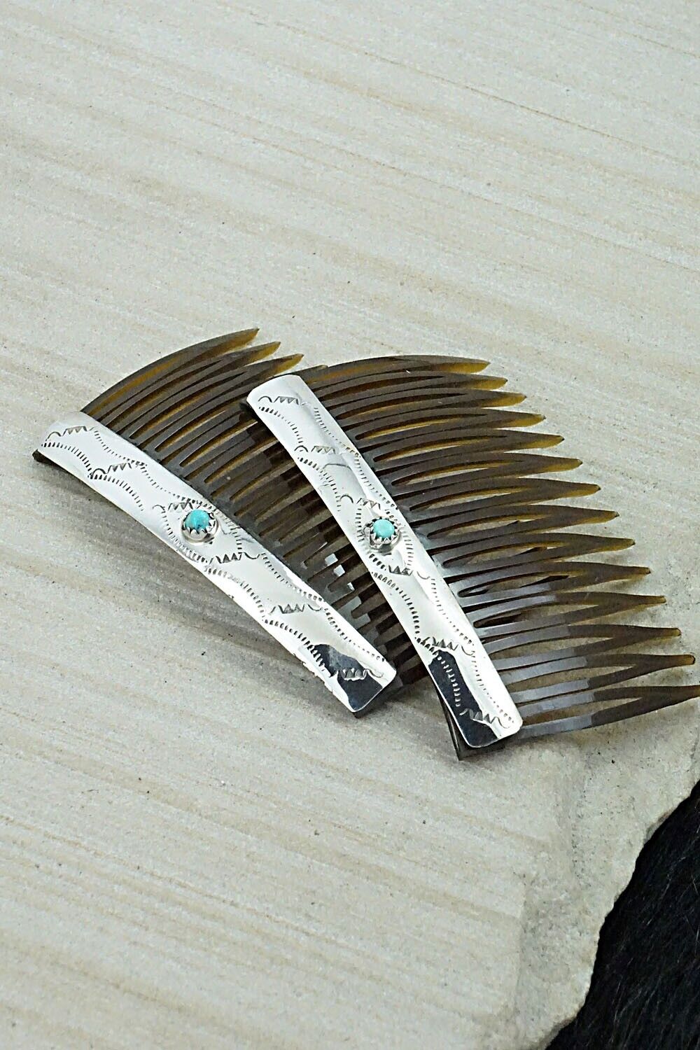 Turquoise & Sterling Silver Hair Combs - Randall Dalgai