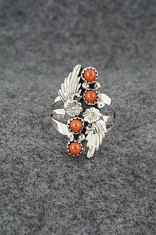 Coral & Sterling Silver Ring - Jerryson Henio - Size 7.5