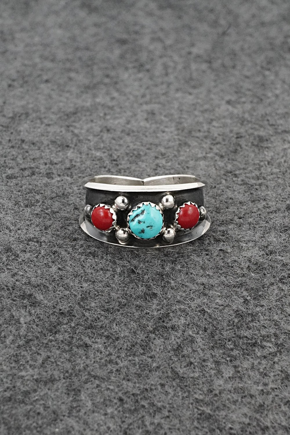 Turquoise, Coral & Sterling Silver Ring - Paul Largo - Size 12