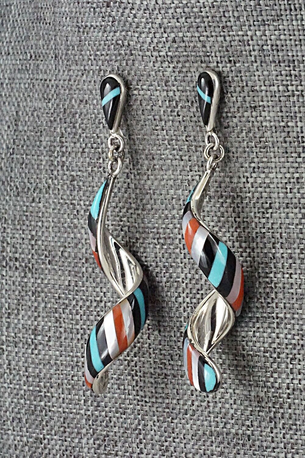 Multi-Stone & Sterling Silver Inlay Earrings - Idella Edaakie