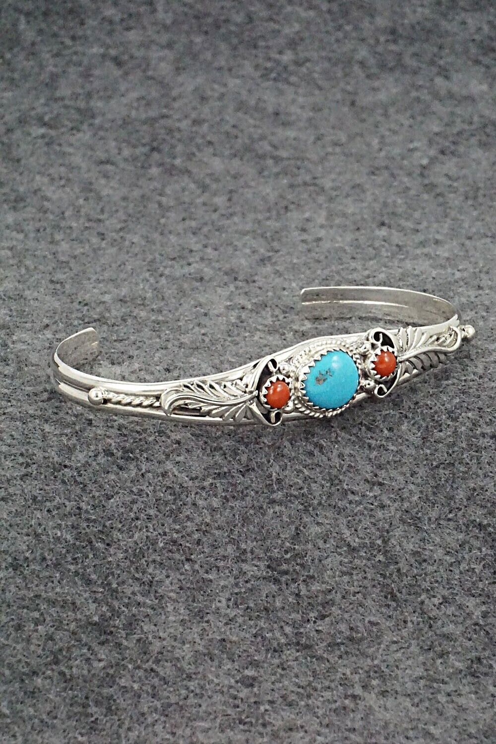 Turquoise, Coral & Sterling Silver Bracelet - Alice Rose Saunders