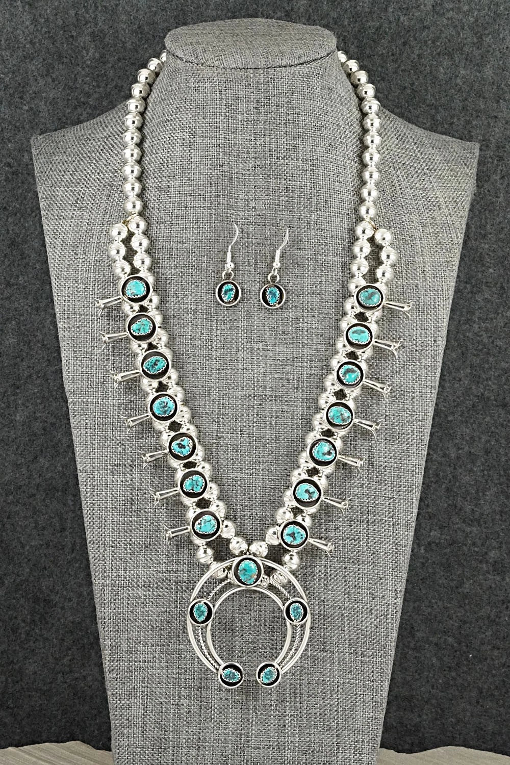 Turquoise & Sterling Silver Squash Blossom Set - Phil Garcia