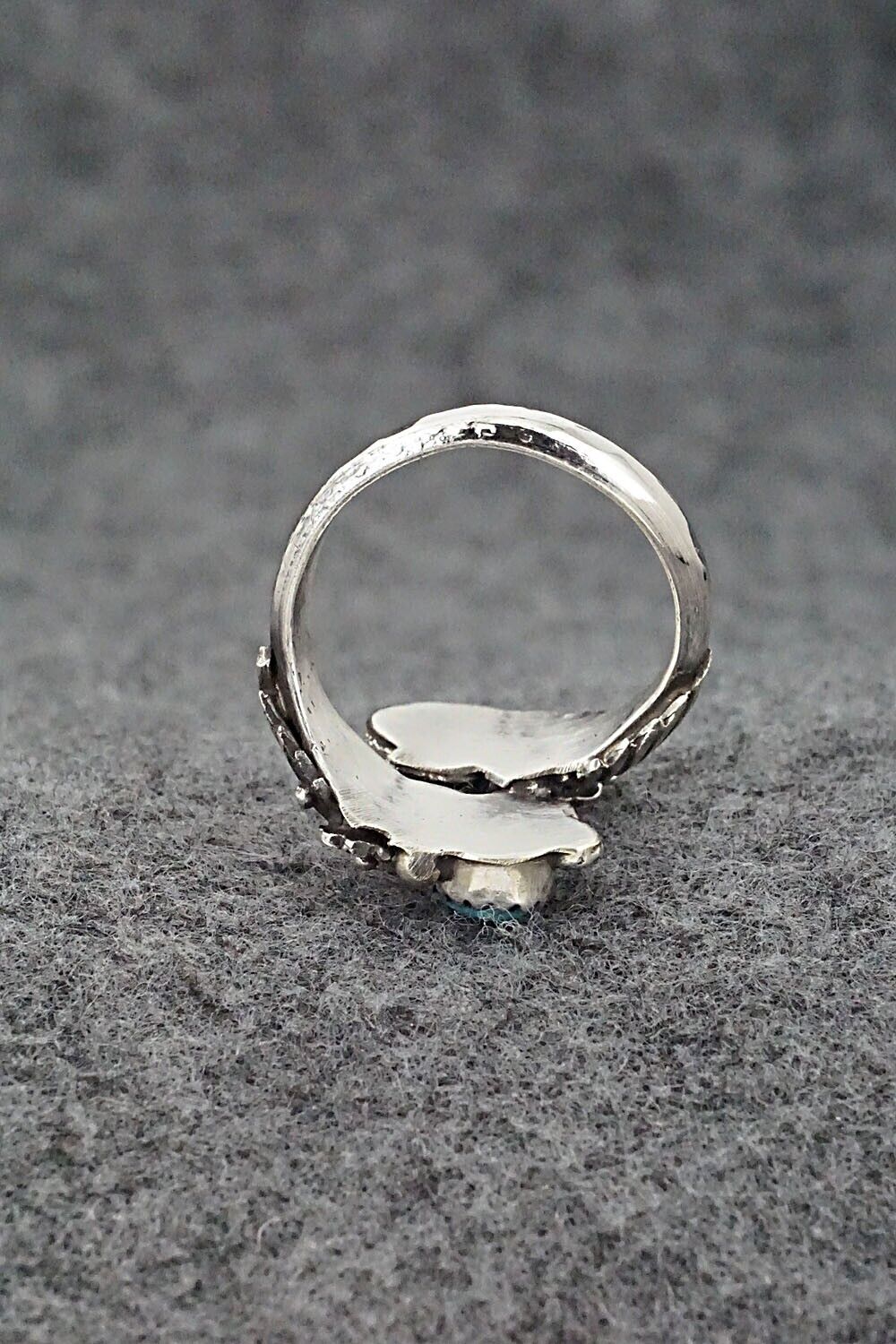 Turquoise, Coral & Sterling Silver Ring - Etta Belin - Size 8.5