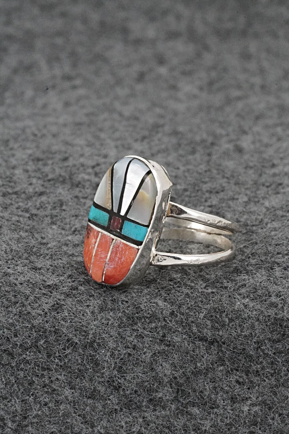 Multi-Stone & Sterling Silver Inlay Ring - Ola Eriacho - Size 7