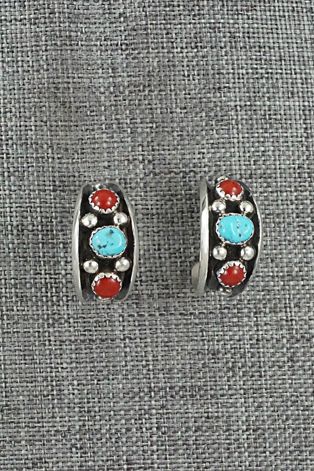 Turquoise, Coral & Sterling Silver Earrings - Paul Largo