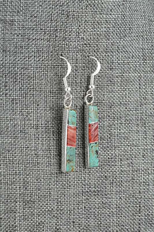 Turquoise, Spiny Oyster & Sterling Silver Earrings - Marilyn Yazzie
