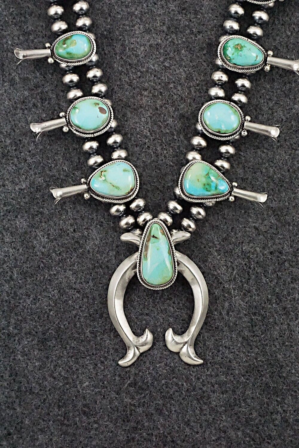 Turquoise & Sterling Silver Squash Blossom Necklace - Tom Lewis