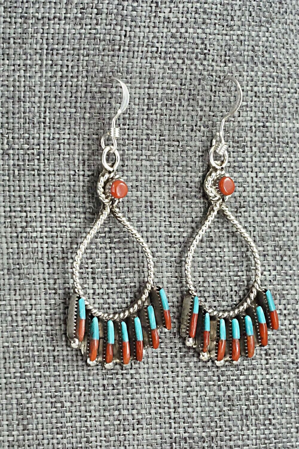 Turquoise, Coral & Sterling Silver Earrings - Carla Laconsello