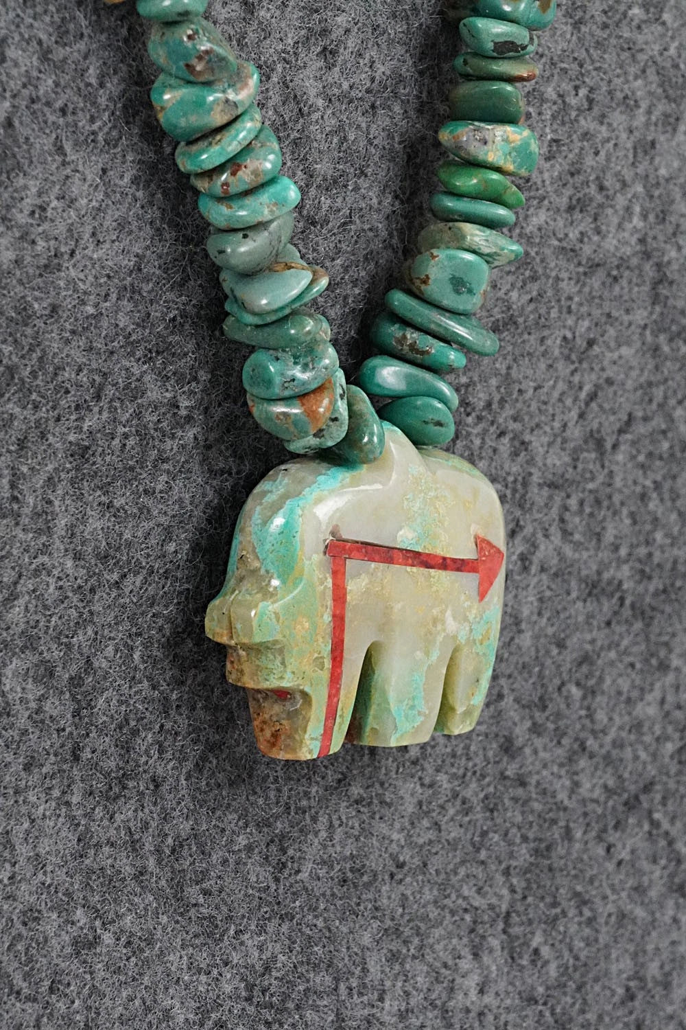 Turquoise Zuni Fetish Carving & Sterling Silver Necklace - Bernard Laiwakete
