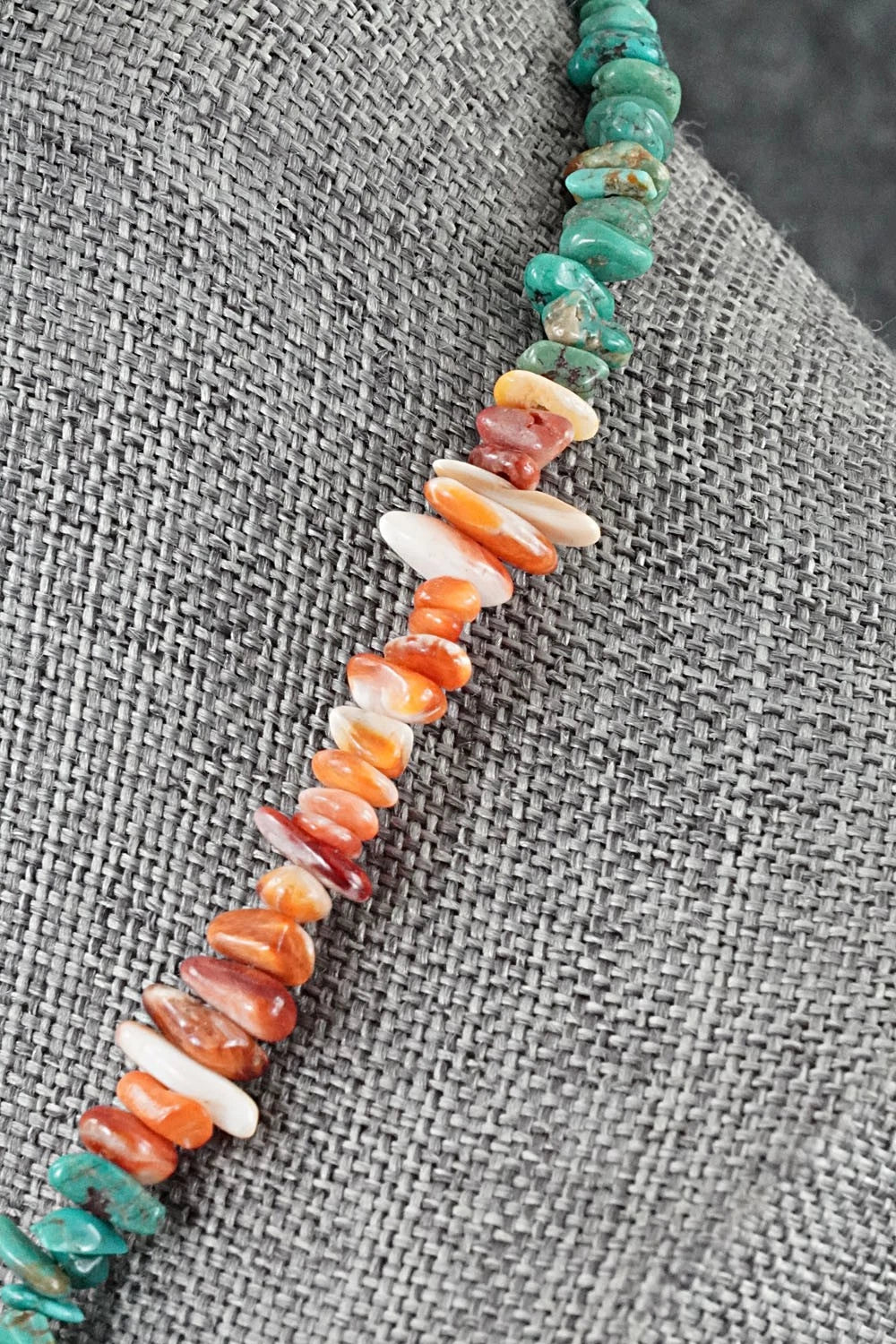 Turquoise, Spiny Oyster & Sterling Silver Necklace 17" - Doreen Jake
