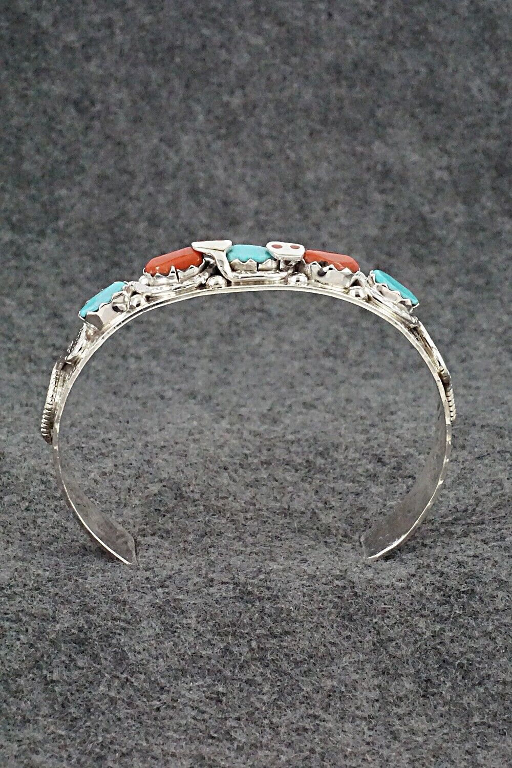 Turquoise, Coral & Sterling Silver Bracelet - Joy Calavaza
