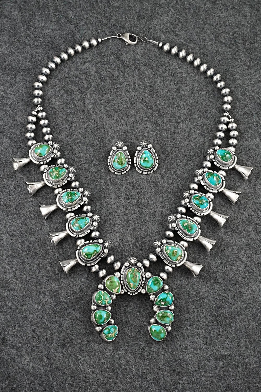 Turquoise & Sterling Silver Squash Blossom Set - Bob Becenti