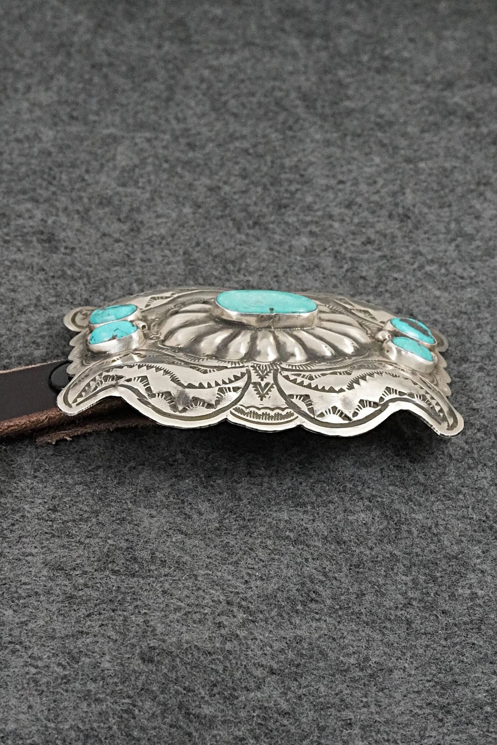 Turquoise, Sterling Silver & Leather Concho Belt - Marilyn Ramone