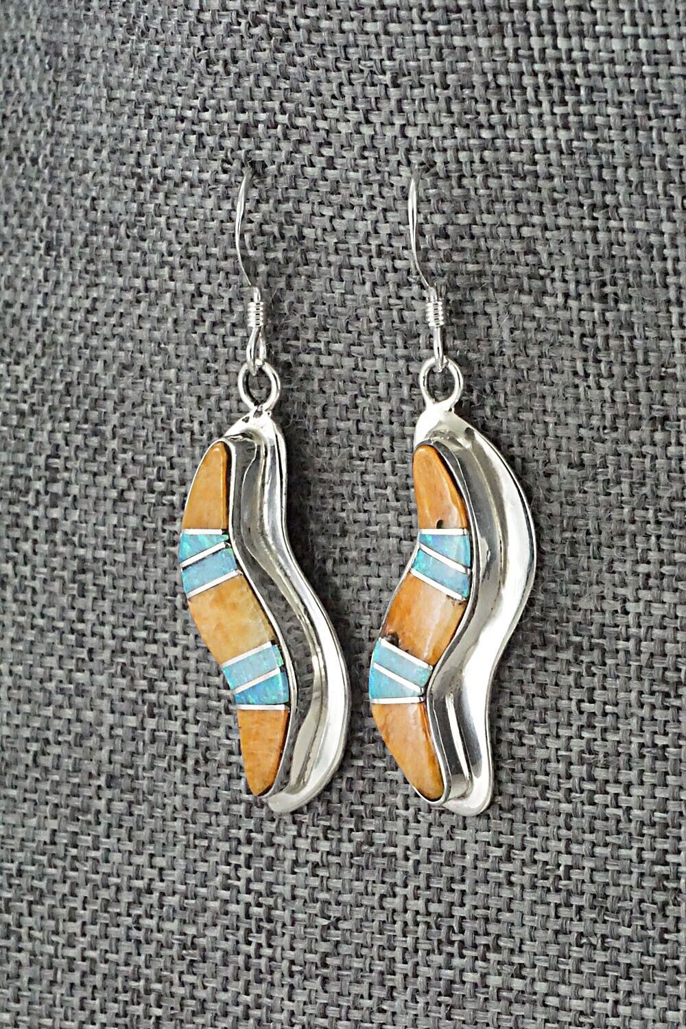 Spiny Oyster, Opalite & Sterling Silver Inlay Earrings - James Manygoats