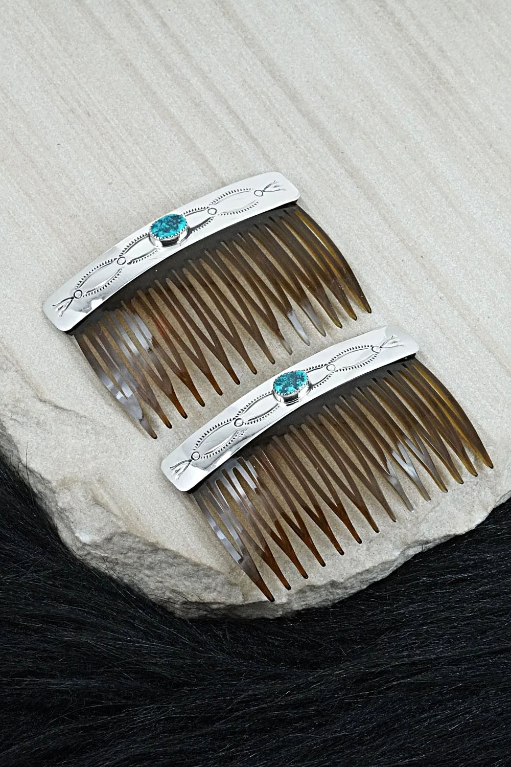 Turquoise & Sterling Silver Hair Combs - Jolene Begay