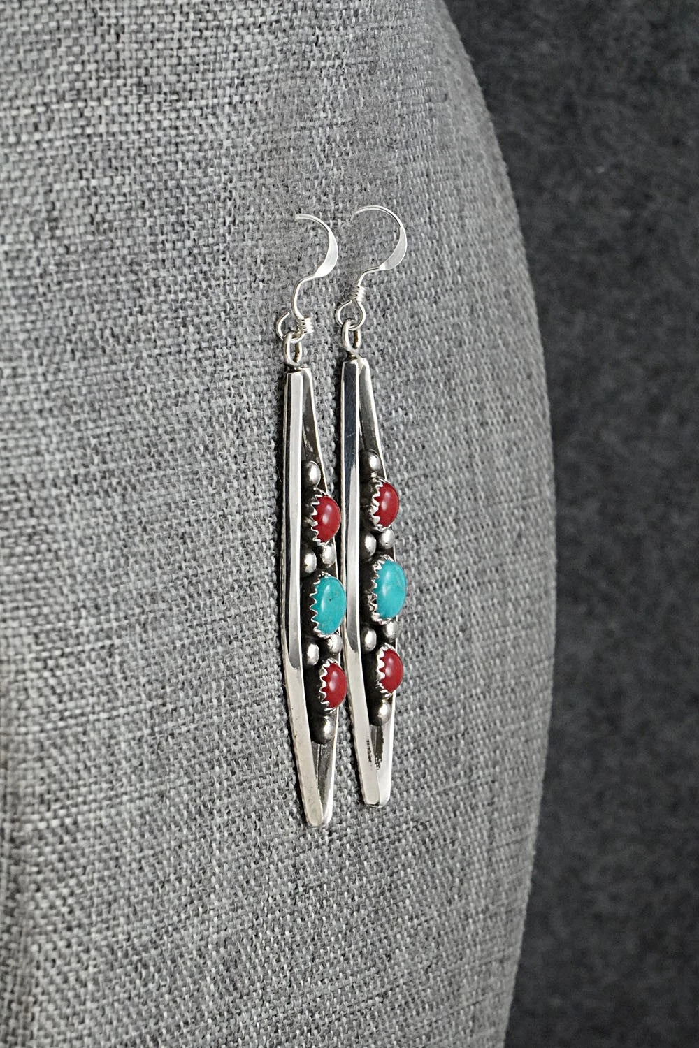 Turquoise, Coral & Sterling Silver Earrings - Paul Largo
