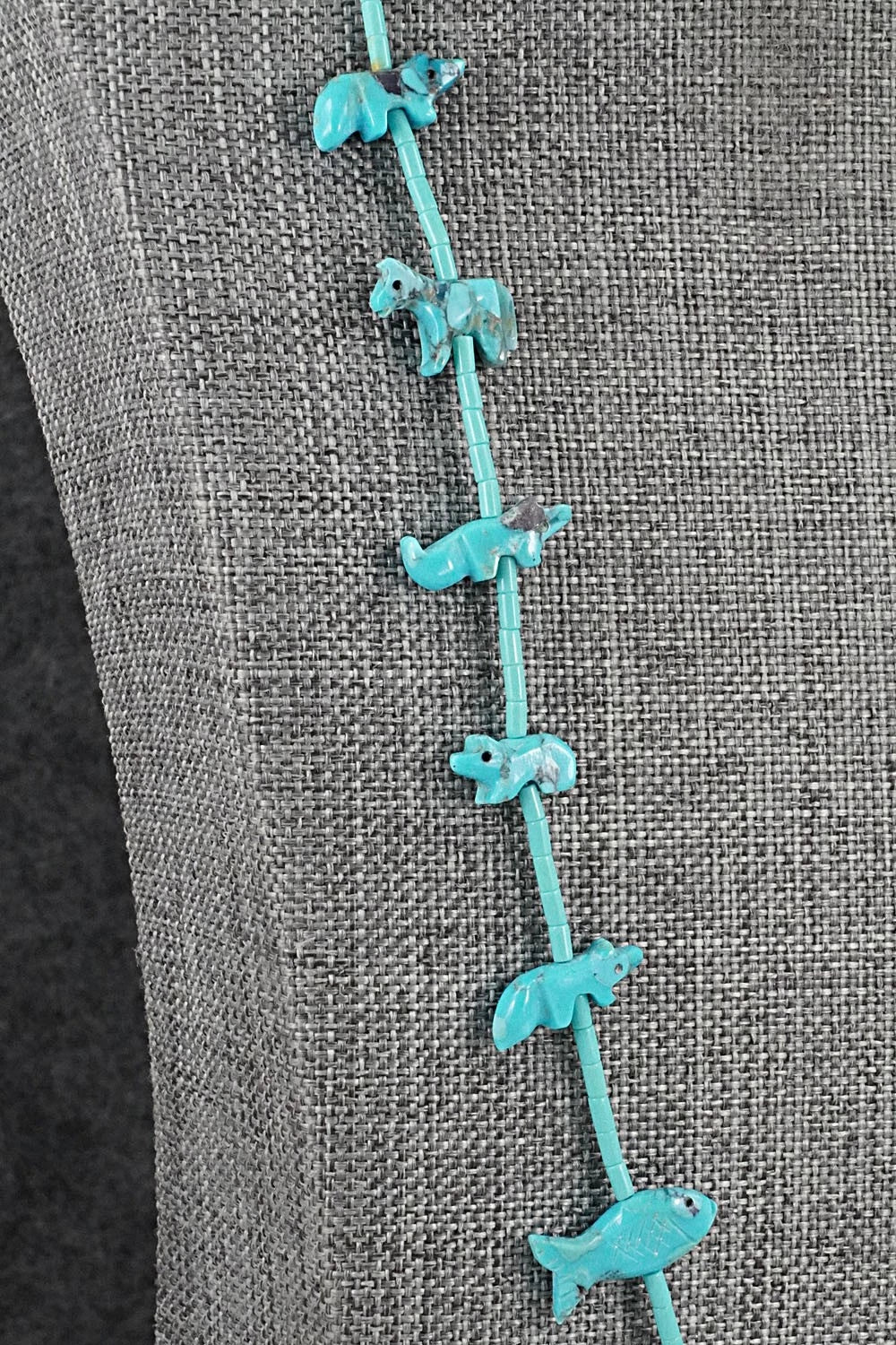 Turquoise Fetish Carving & Sterling Silver Necklace - Hector Goodluck