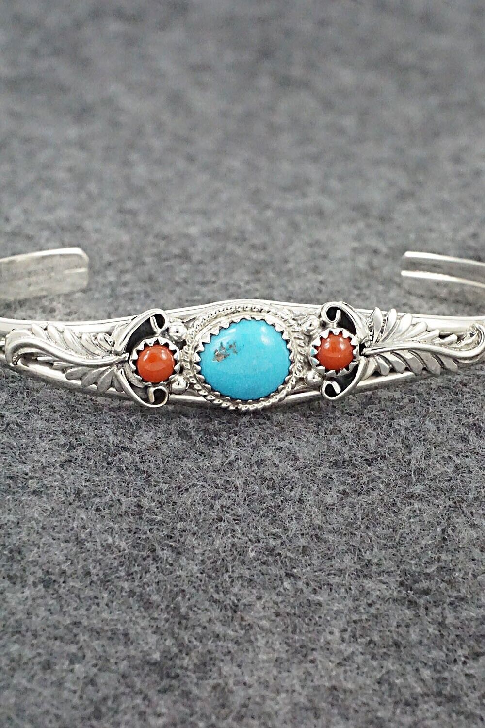Turquoise, Coral & Sterling Silver Bracelet - Alice Rose Saunders