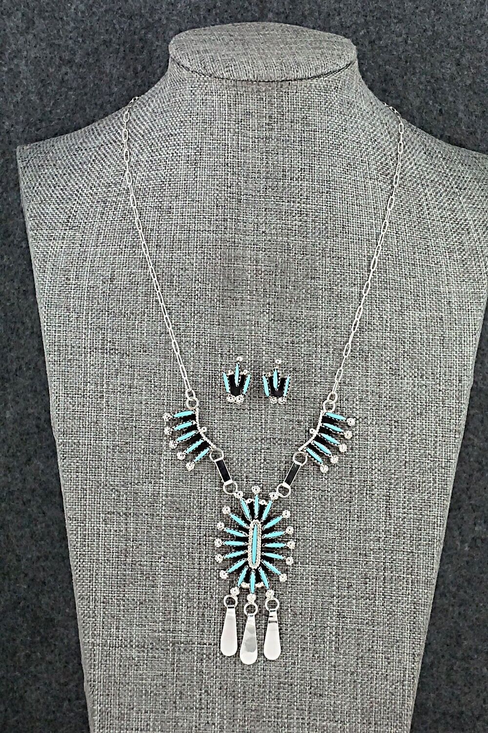 Turquoise & Sterling Silver Necklace and Earrings Set - Jack Etsate