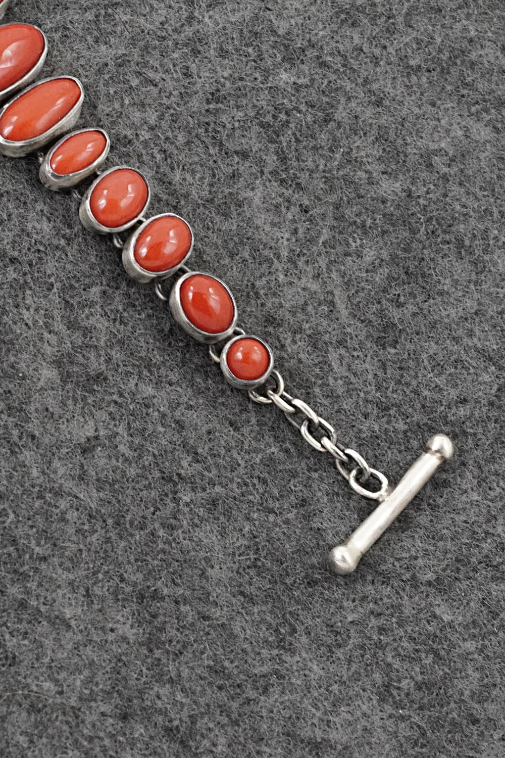 Coral & Sterling Silver Link Bracelet - Loretta Delgarito