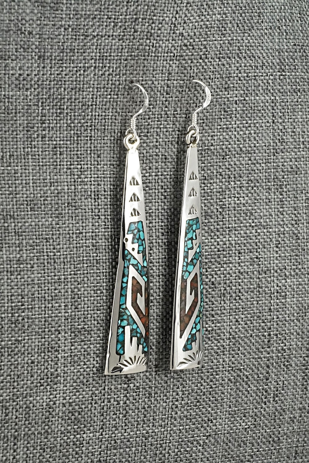 Turquoise, Coral Chip & Sterling Silver Earrings - Joleen Yazzie