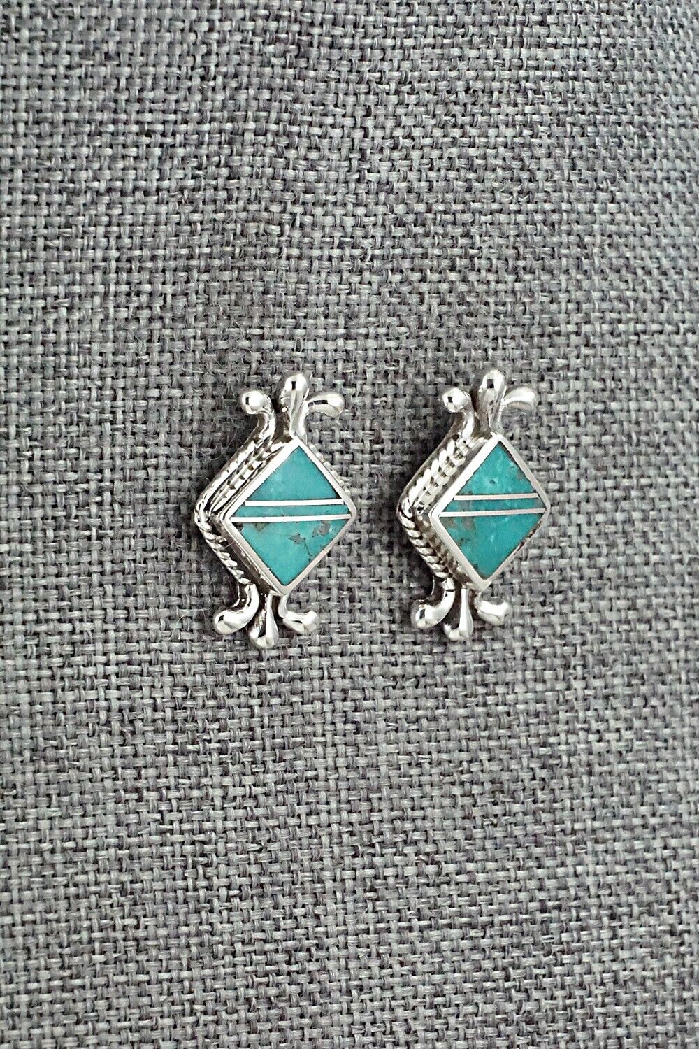 Turquoise & Sterling Silver Inlay Earrings - James Manygoats