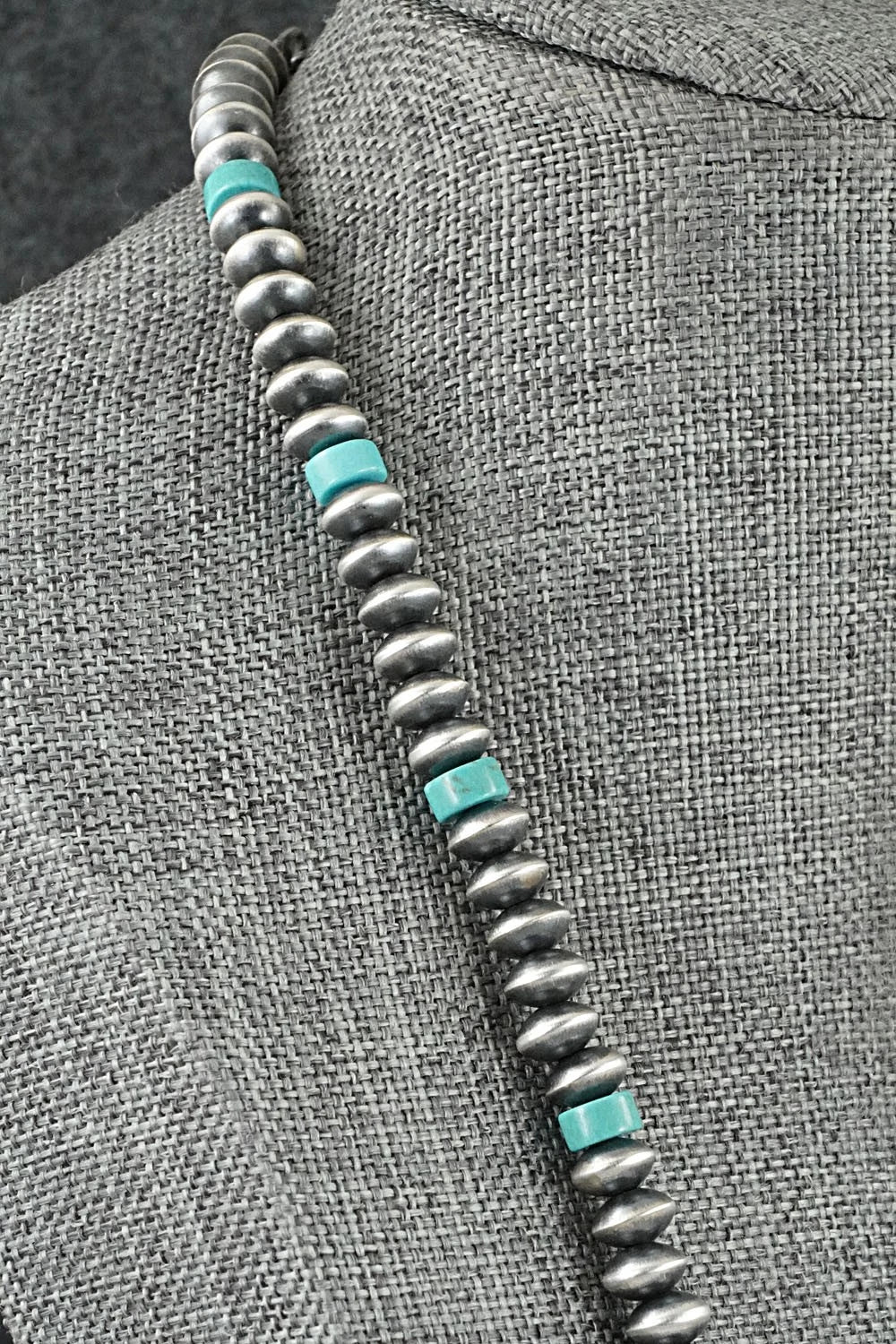 Turquoise & Sterling Silver Navajo Pearl Necklace 22" - Crystal Haley