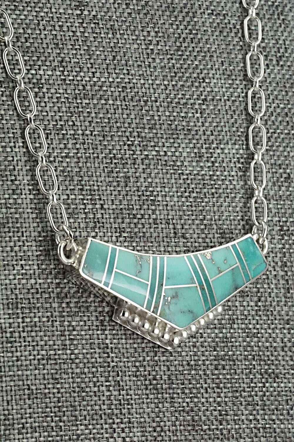 Turquoise & Sterling Silver Inlay Necklace - Curtis Manygoats