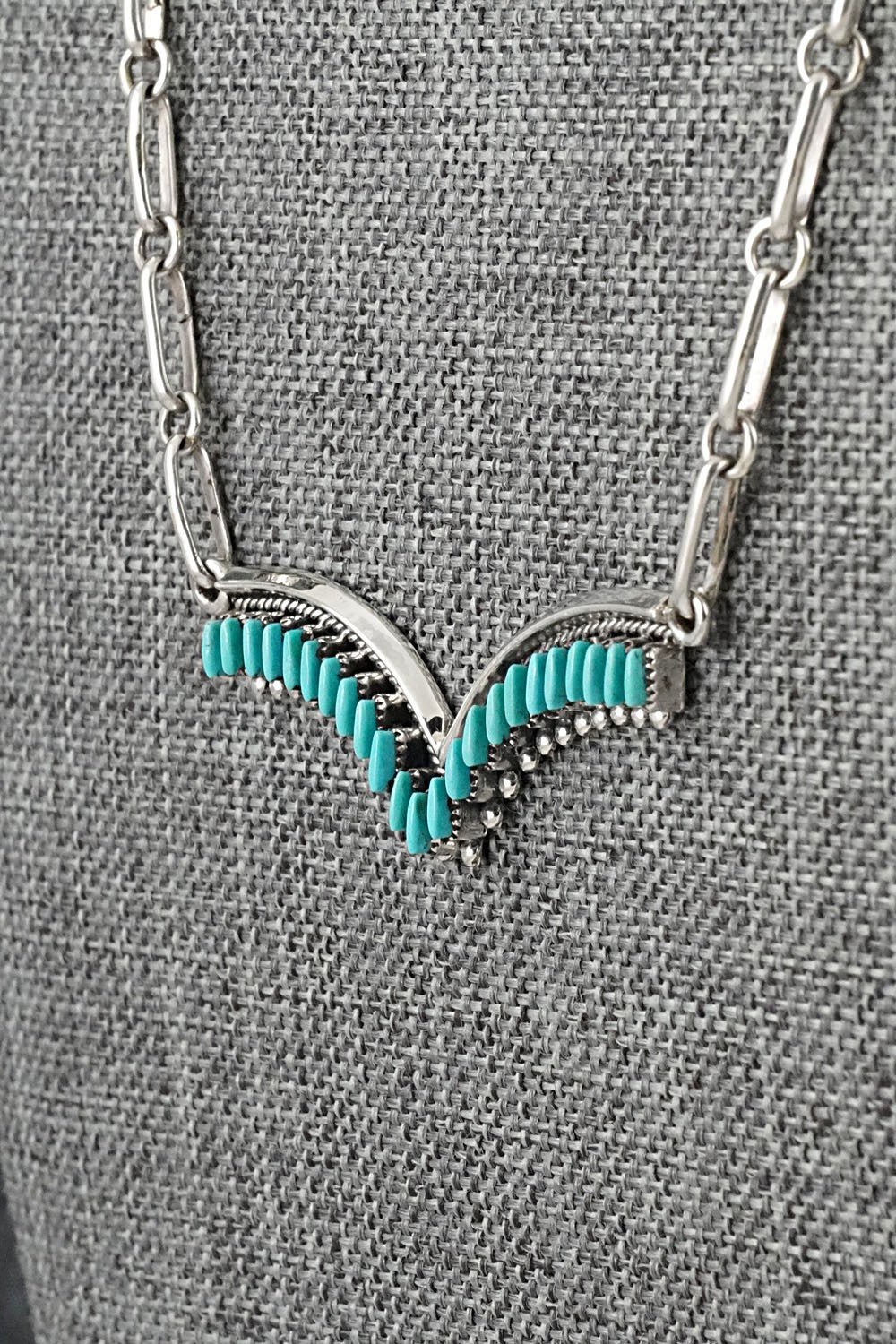 Turquoise & Sterling Silver Necklace and Earrings Set - Mildred Ukestine
