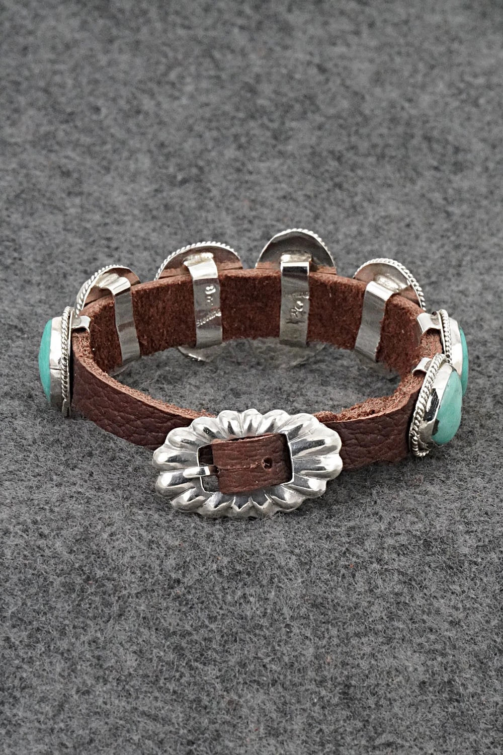 Turquoise, Sterling Silver & Leather Bracelet - Rosita Charlie