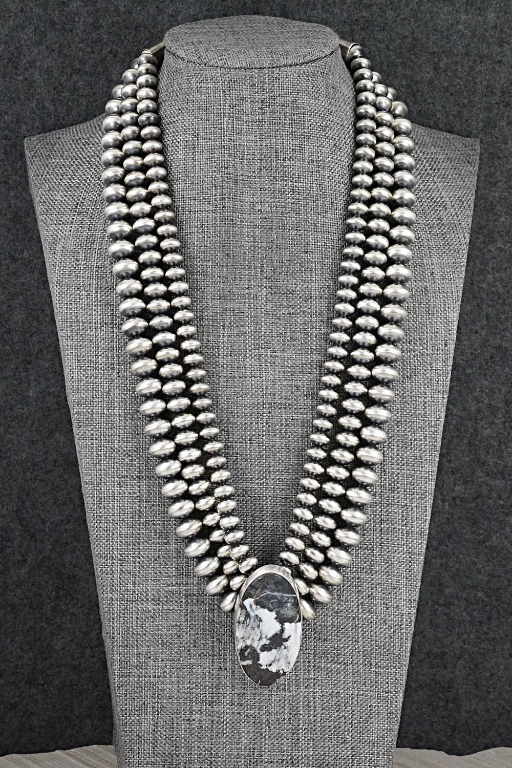 White Buffalo & Sterling Silver Navajo Pearl Necklace - Gruber & Halwood