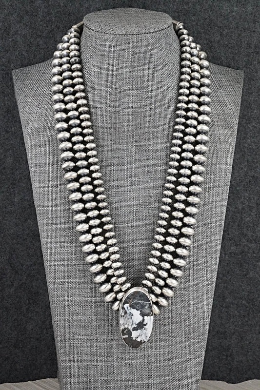 White Buffalo & Sterling Silver Navajo Pearl Necklace - Gruber & Halwood