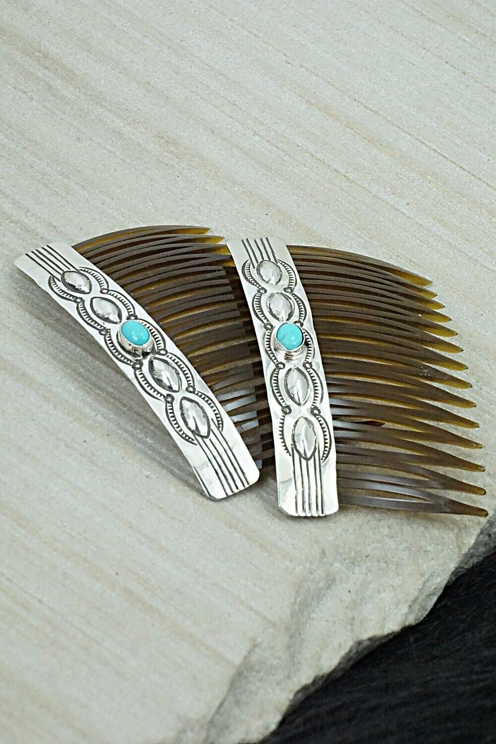 Turquoise & Sterling Silver Hair Combs - Jennie Blackgoat