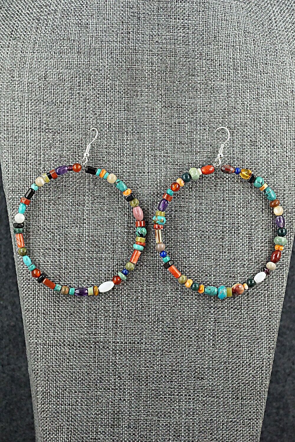 Multi Stone & Sterling Silver Hoop Earrings - Helen Tsosie
